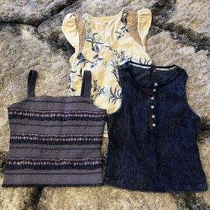 Lot of 3 Anthropologie sleeveless shirts/tanks (Pilcro, Tiny), sz XS and XXS